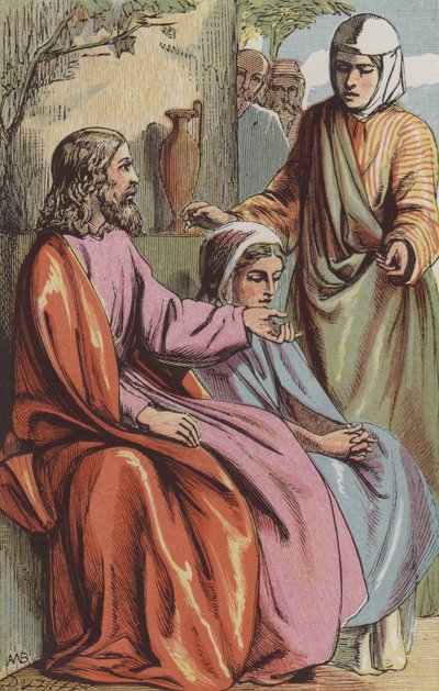 Marta prosi Pana aby pomogła Maryi (kolorowy grawerunek) autorstwa English School