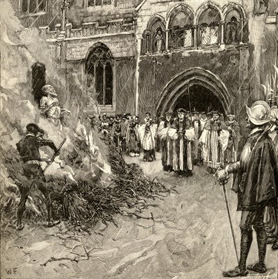 Męczeństwo Johna Hoopera (ok. 1495-1555) w Gloucester autorstwa English School