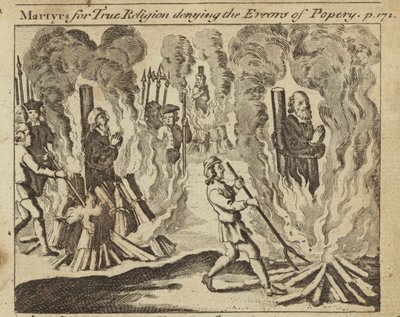 Męczennicy za prawdziwą religię zaprzeczający błędom papiestwa (rycina) autorstwa English School