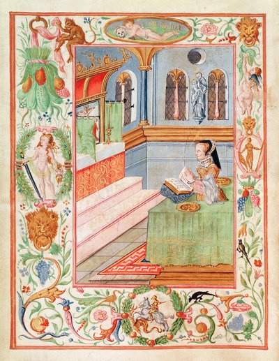 Maryja błogosławi pierścienie skurczowe (pigment na welin) autorstwa English School