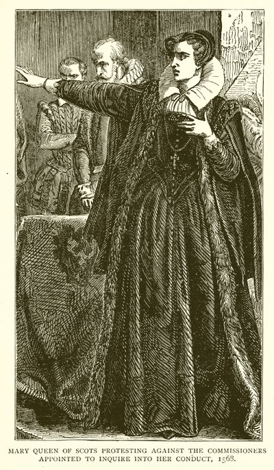 Mary Queen of Scots protestuje przeciwko komisarzom wyznaczonym do zbadania jej postępowania, 1568 autorstwa English School
