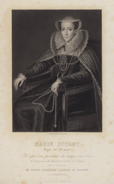 Maria Stuart, królowa Szkotów, w wieku 38 lat (rycina) autorstwa English School