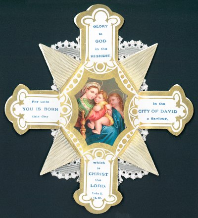 Maryja i Dzieciątko Jezus, kartka bożonarodzeniowa autorstwa English School