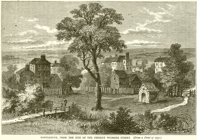 Marylebone, od miejsca obecnej ulicy Wigmore autorstwa English School
