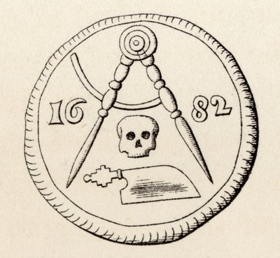 Pieczęć masońska stolarzy z Maestricht z 1682 r. z „Historii masonerii, tom II”, wydanej przez Thomasa C. Jacka, Londyn, 1883 r. autorstwa English School