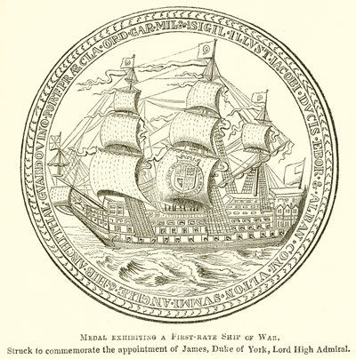 Medal przedstawiający pierwszorzędny okręt wojenny autorstwa English School