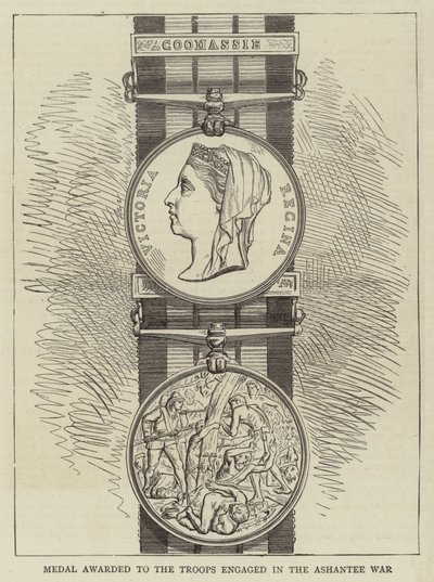 Medal przyznany żołnierzom zaangażowanym w wojnę o Ashantee (grawerowanie) autorstwa English School