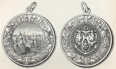 Medal upamiętniający zwycięstwa admirała Roberta Blakesa nad Holendrami w 1653 r., z Krótkiej historii narodu angielskiego autorstwa J. R. Greena, opublikowany w 1893 r. autorstwa English School