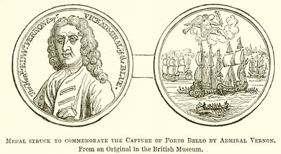 Medal wybity dla upamiętnienia zdobycia Portobello przez admirała Vernona autorstwa English School