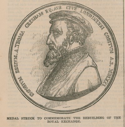 Medal wybity dla upamiętnienia odbudowy Królewskiej Giełdy autorstwa English School