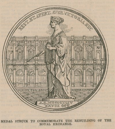 Medal wybity dla upamiętnienia odbudowy Królewskiej Giełdy autorstwa English School