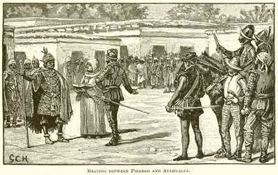 Spotkanie Pizarro i Atahualpa autorstwa English School