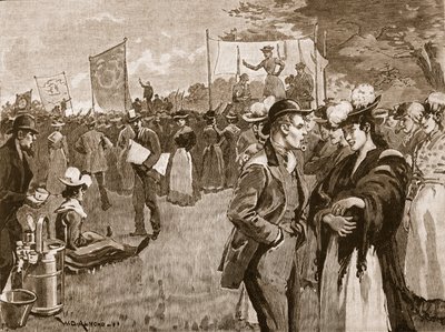 Spotkanie praczek w Hyde Parku, 1891, ilustracja z Cassells Illustrated History of England (zdjęcie w sepii) autorstwa English School