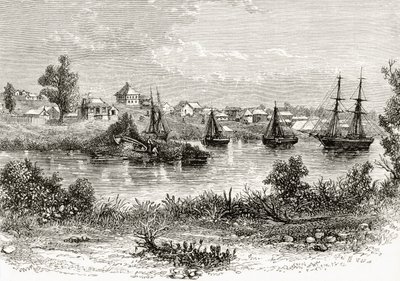 Melbourne, 1840, z „Australian Pictures” Howarda Willoughby’ego, opublikowane przez religijne Towarzystwo Traktowe, Londyn, 1886 autorstwa English School