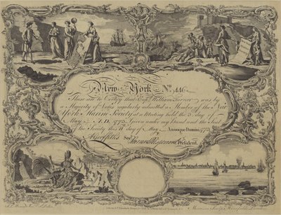 Certyfikat członkostwa w New York Marine Society, 1773 autorstwa English School