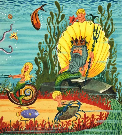 Mermaid Folk (gwasz na papierze) autorstwa English School