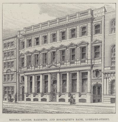 Panowie Lloyds, Barnetts i Bosanquet Bank, Lombard-Street (grawerowanie) autorstwa English School