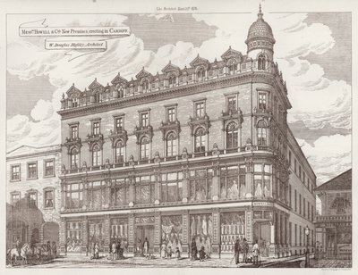 Nowa siedziba panów Howell and Co, wznoszenie w Cardiff (grawerowanie) autorstwa English School