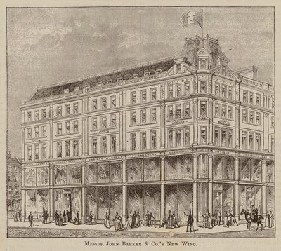 Messrs John Barker and Co, Drapers and General Warehousemen, Outfitters, Domestic Engineers, House Furnishers, and Purveyors, Kensington High Street, W (grawerunek) autorstwa English School