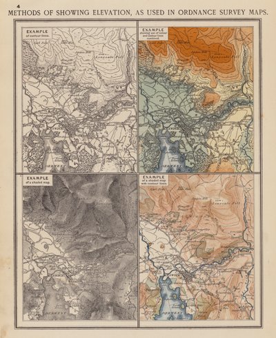 Metody pokazywania wysokości, stosowane na mapach Ordnance Survey (kolorowe litografie) autorstwa English School