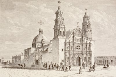 Katedra Metropolitalna na Plaza de Armas, Chihuahua, Meksyk w XIX wieku (litho) autorstwa English School