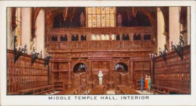 Middle Temple Hall, wnętrze (litografia kolorowa) autorstwa English School
