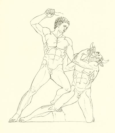 Minotaur zabity przez Tezeusza, przyjaciela Herkulesa autorstwa English School