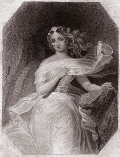 Miranda (Burza - La Tempete) w - „” Galerie des Femmes de Shakespeare, zbiór czterdziestu pięciu poważnych portretów pierwszych artystów Londynu, wzbogacony uwagami krytycznymi i literackimi”” około 1838 r. - z „Galeria kobiet Szekspira, autorstwa English School