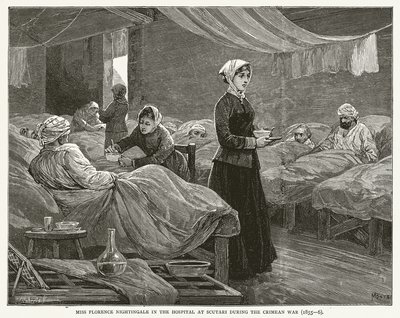Panna Florence Nightingale w szpitalu w Scutari podczas wojny krymskiej (1855-6) autorstwa English School
