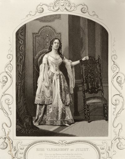 Panna Vandenhoff jako Julia, akt III, scena 1 Romea i Julii, z dagerotypu, wyd. autorstwa Johna Tallisa & Co. autorstwa English School