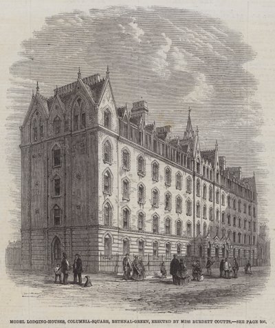 Model Lodging-Houses, Columbia-Square, Bethnal-Green, wzniesiony przez pannę Burdett Coutts (grafika) autorstwa English School