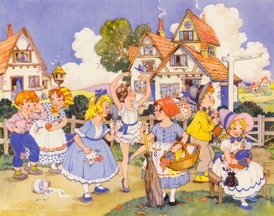 Poniedziałkowe dziecko ma jasną twarz (kolorowa litografia) autorstwa English School