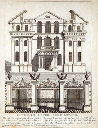 Monmouth House, Soho Square, wyd. N. Smith, Gt Mays Buildings, 11 stycznia 1791 autorstwa English School
