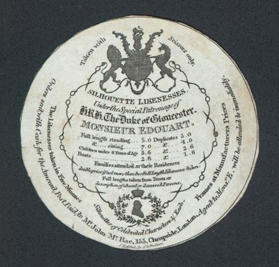 Monsieur Edouart, Podobieństwa sylwetek, karta handlowa autorstwa English School