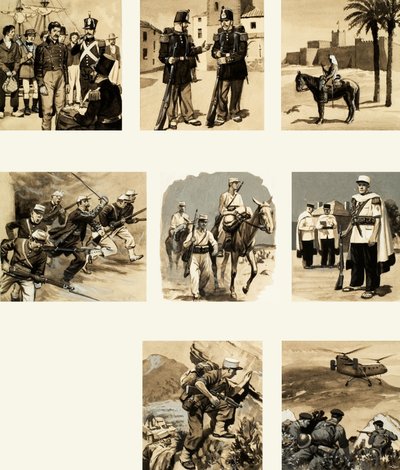 Montaż obrazów odnoszących się do obcego legionu autorstwa English School