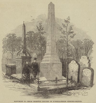 Pomnik Defoe niedawno wzniesiony w Bunhill-Fields Burying-Ground (rycina) autorstwa English School