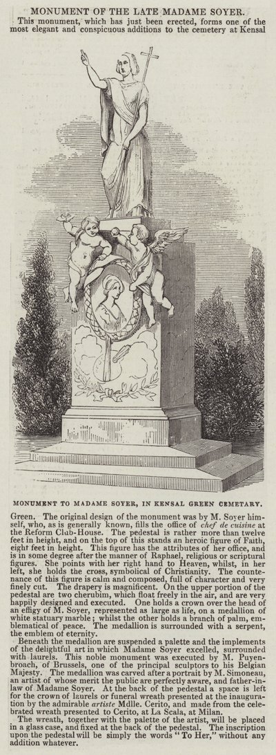 Pomnik Madame Soyer na cmentarzu Kensal Green (rycina) autorstwa English School
