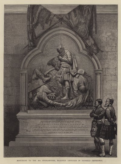 Pomnik 42. Górali, niedawno odsłonięty w katedrze w Dunkeld (rycina) autorstwa English School