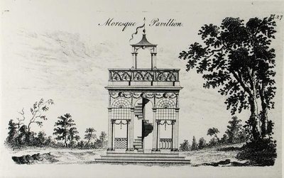Pawilon Maurów, z „Grotesque Architecture, or Rural Amusement”, autorstwa Williama Wrighte, opublikowany 1767 (rycina) (zdjęcie czarno-białe) autorstwa English School