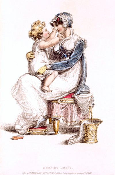 Sukienka poranna, talerz z modą z Ackermanns Repository of Arts autorstwa English School