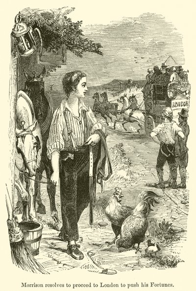Morrison postanawia udać się do Londynu, aby przepchnąć swoje fortuny (rycina) autorstwa English School
