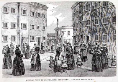 Matki z dziećmi ćwiczącymi w więzieniu Tothill Fields, z „The Criminal Prisons of London and Scenes of Prison Life” Henry