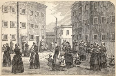 Matki z dziećmi ćwiczące w więzieniu Tothill Fields, ilustracja z The Criminal Prisons of London i Scenes from Prison Life Henry