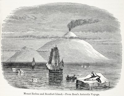 Góra Erebus i wyspa Beaufort z Rosss Antarctic Voyage autorstwa English School