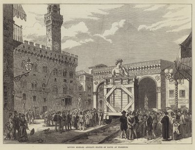 Przeniesienie posągu Dawida Michała Anioła we Florencji (rycina) autorstwa English School