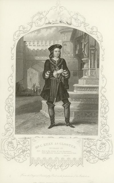 Pan C Kean jako Gloster, Richard III, Akt I, Scena I autorstwa English School