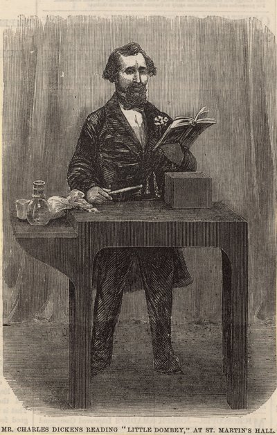 Pan Charles Dickens czyta Little Dombey w St Martins Hall autorstwa English School