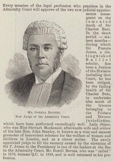 Pan Gorell Barnes, nowy sędzia Sądu Admiralicji (grafika) autorstwa English School
