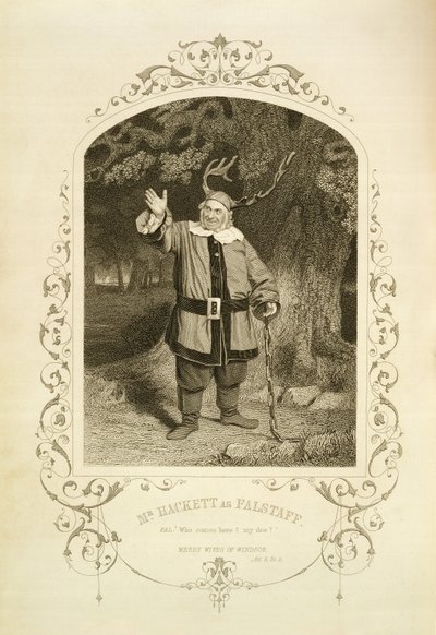 Pan Hackett jako Falstaff, akt V, scena 5, w Wesołych kumplach z Windsoru Williama Szekspira (1564-1616) wyrytych przez George