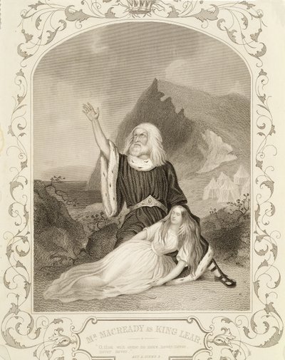 Pan Macready jako Król Lear, akt V, scena 3, w sztuce Williama Szekspira (1564-1616) autorstwa English School